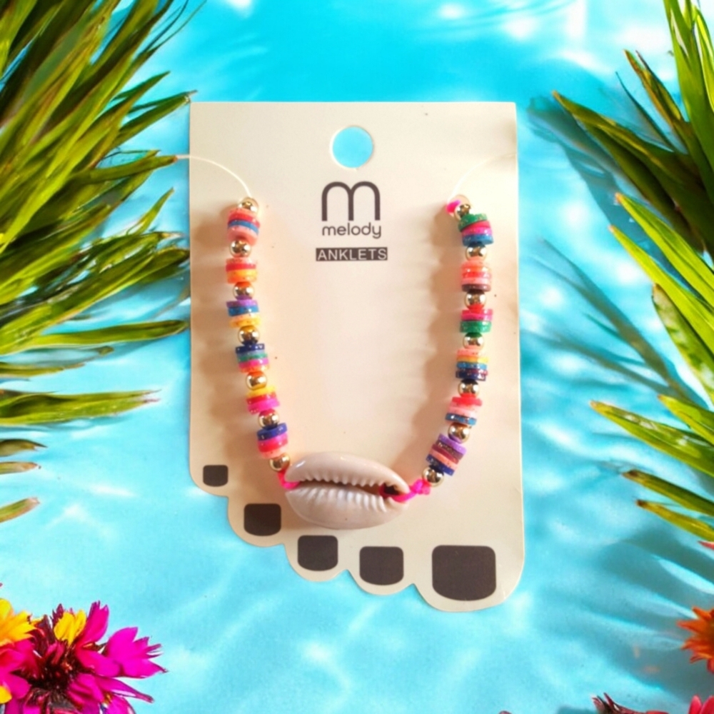 3 for $15 Colorful Rainbow Cowrie Shell Anklet - Picture 1 of 4